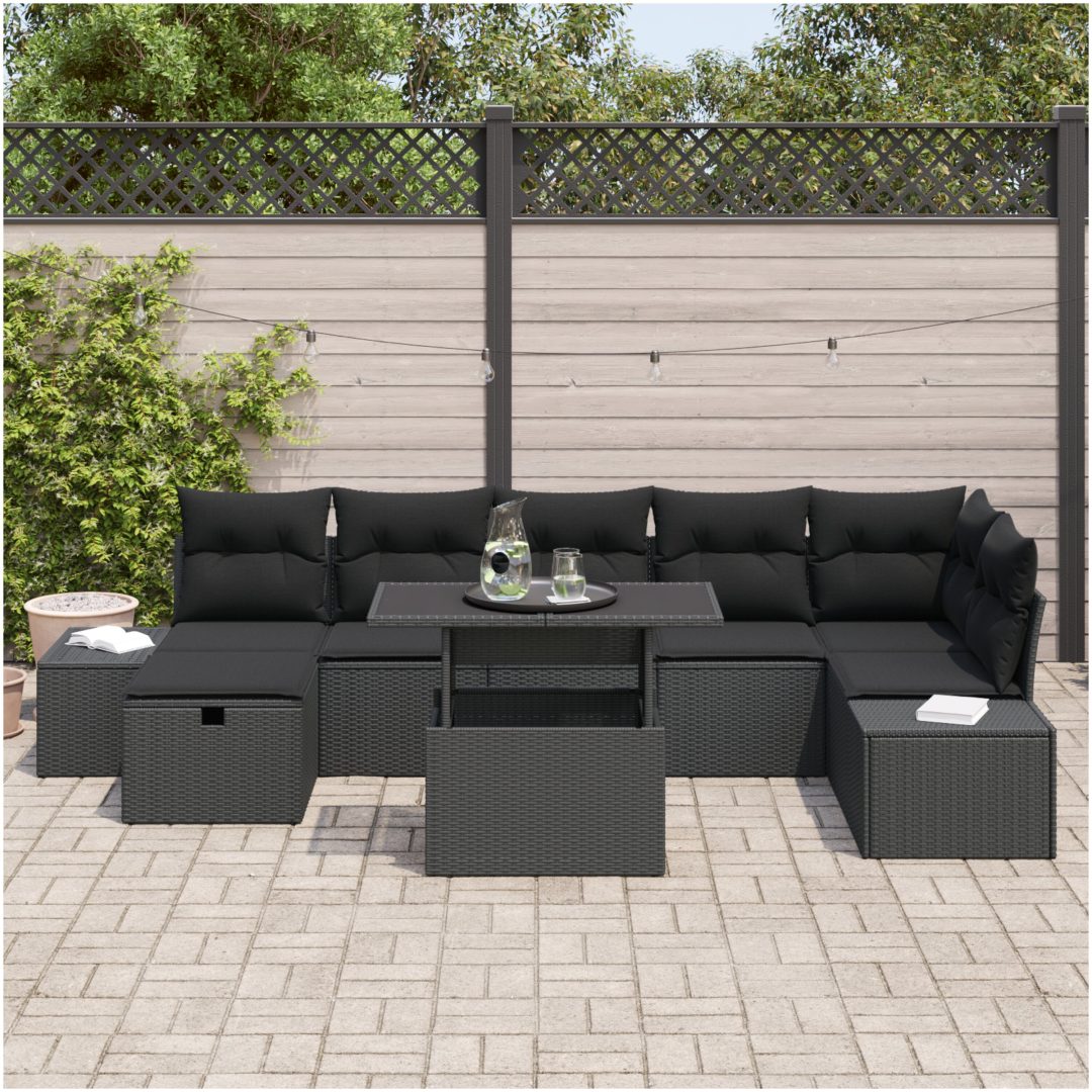 8 Dela Trädgårdsoffset med Kuddar Svart Poly Rattan vidaXL 100 x 55 x 73 cm – bild 3