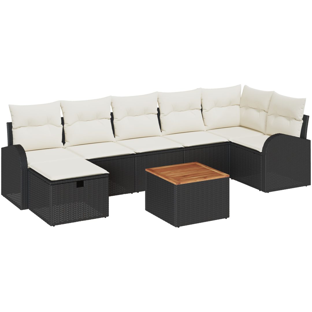 8 Dela Trädgårdssoffset med Dynor Svart Poly Rattan vidaXL 55 x 55 x 37 cm – bild 2