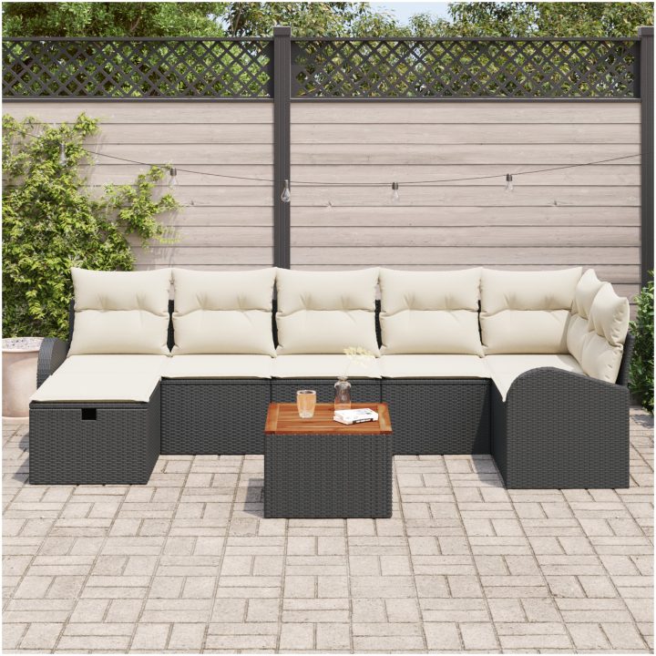 8 Dela Trädgårdssoffset med Dynor Svart Poly Rattan vidaXL 55 x 55 x 37 cm – bild 3