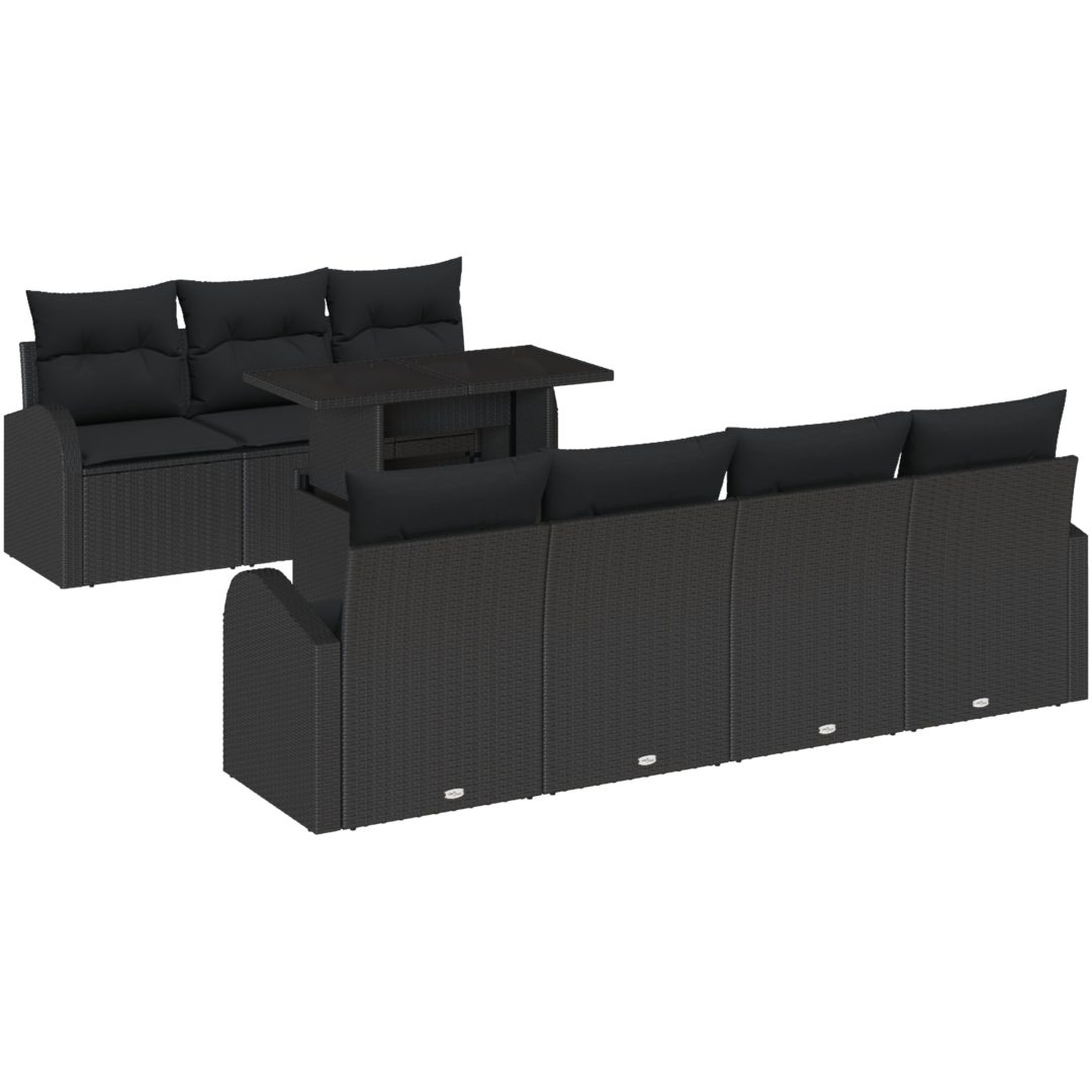 8-delad soffgrupp med kuddar i svart polyrotting vidaXL 100 x 55 x 73 cm – bild 2
