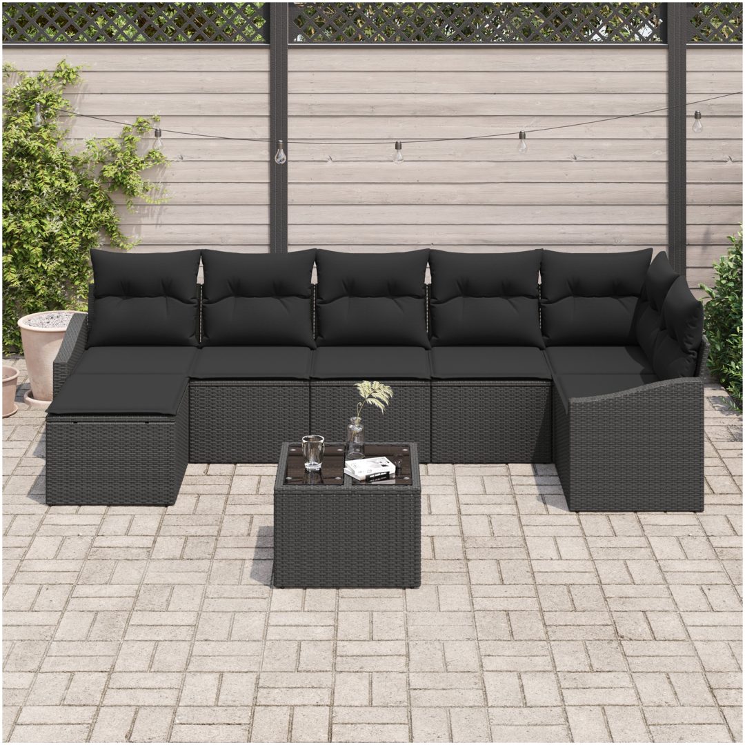 8-delad trädgårdsmatsal med dynor beige poly rattan vidaXL Large – bild 3