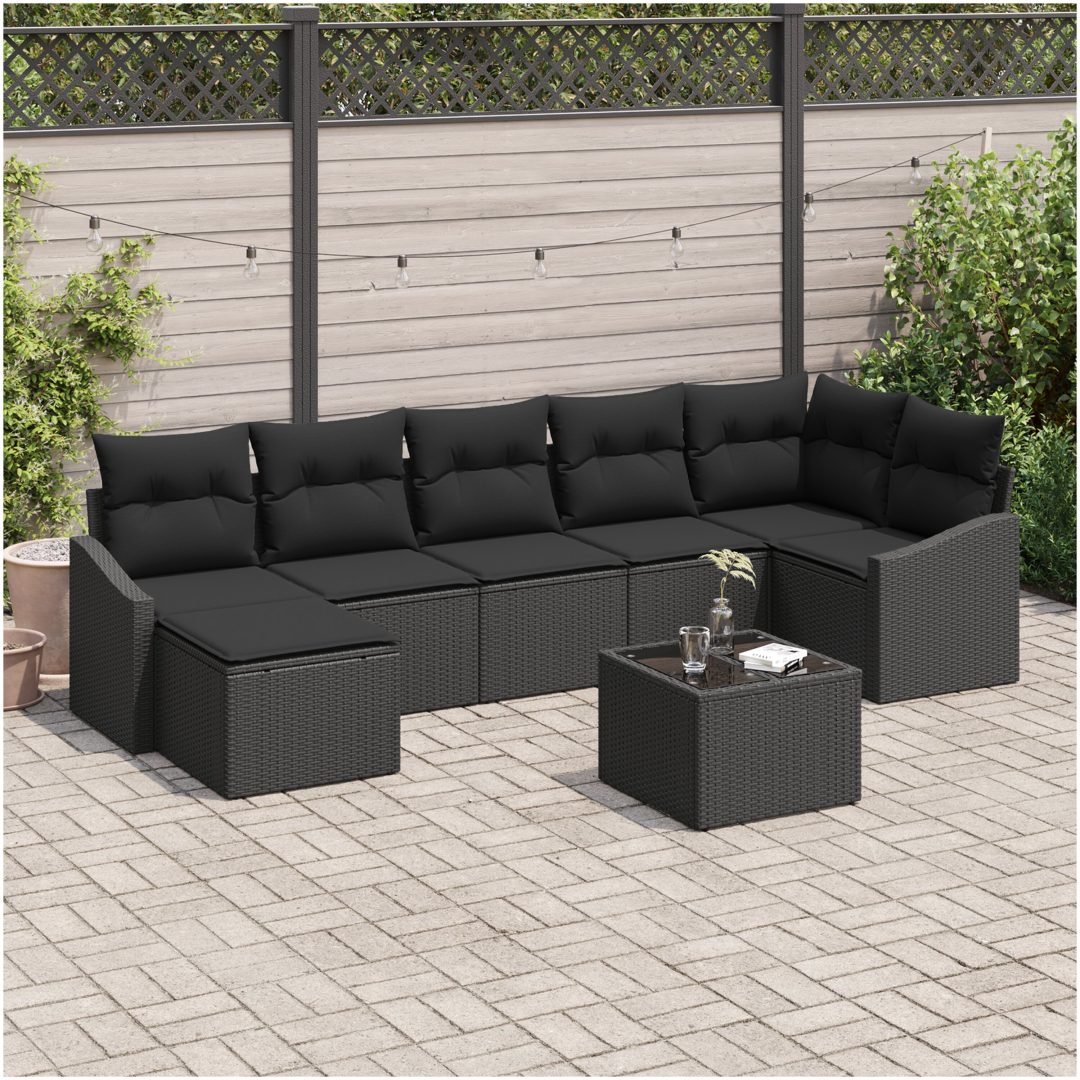 8-delad trädgårdsmatsal med dynor beige poly rattan vidaXL Large