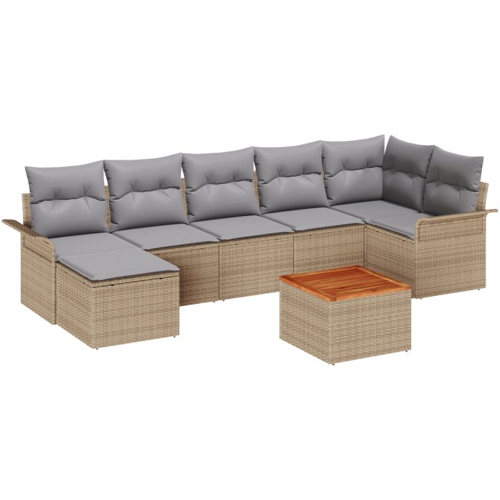 8-delad trädgårdsmöbelgrupp med kuddar Beige Poly Rattan Akacia vidaXL Stor – bild 2