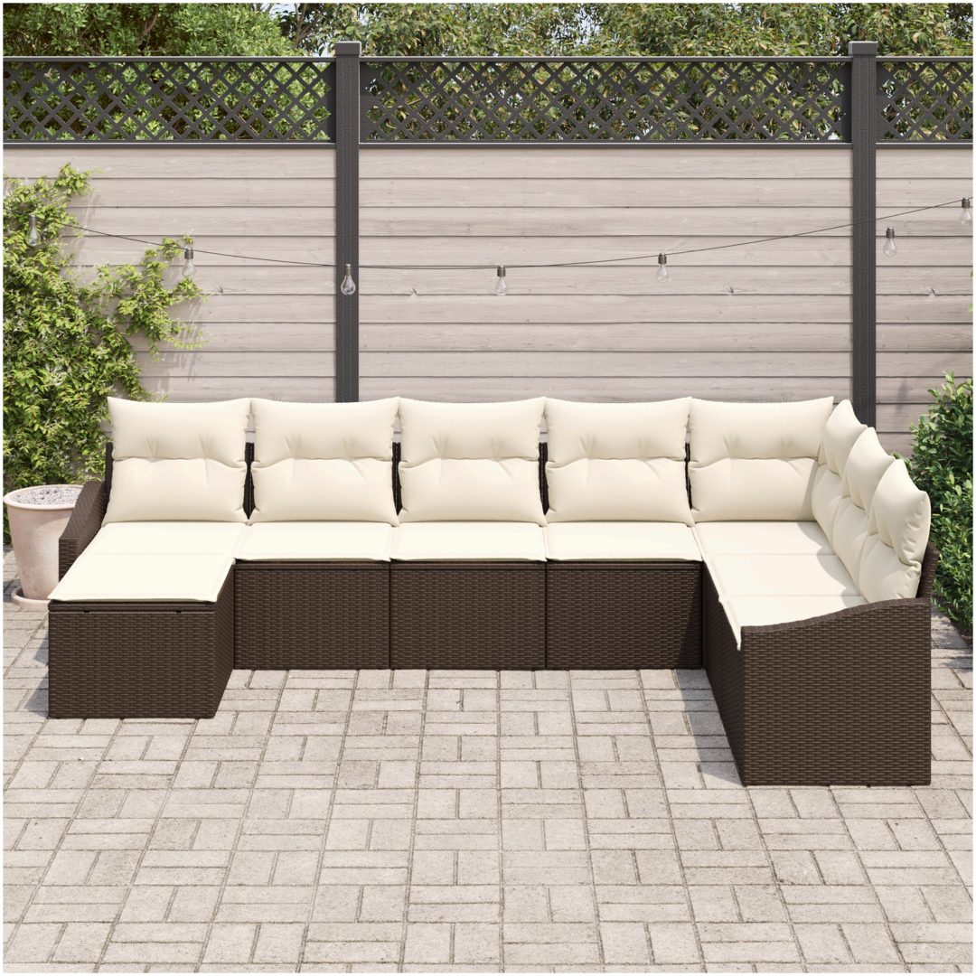 8-delad trädgårdsmöbelgrupp med kuddar i brun polyrotting vidaXL 288,5 x 178,5 x 85 cm – bild 3