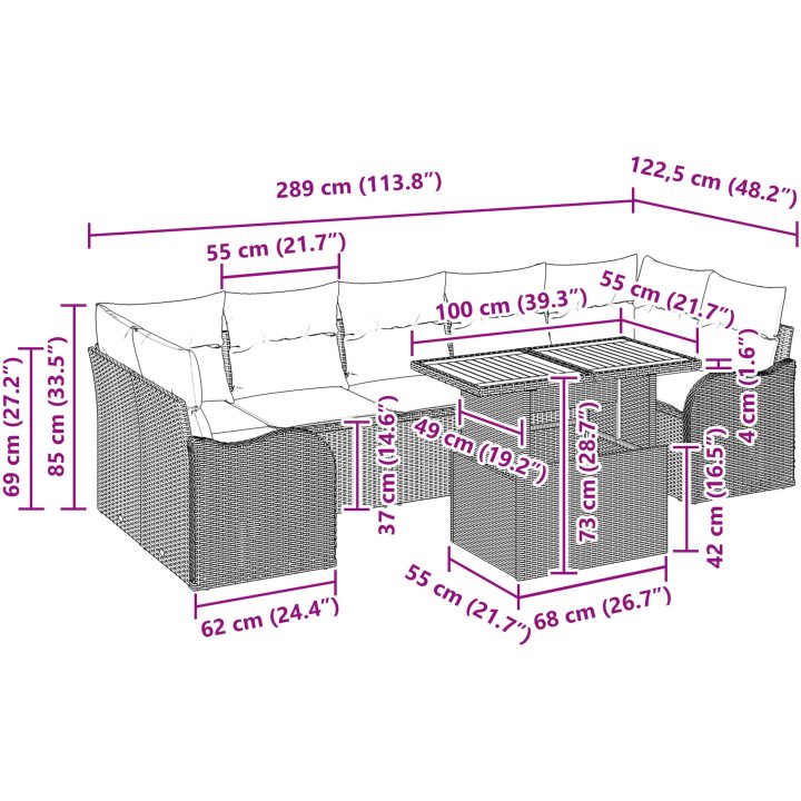 8-delad Trädgårdsofa Set med Kuddar Svart Poly Rattan Acacia vidaXL Stor – bild 11
