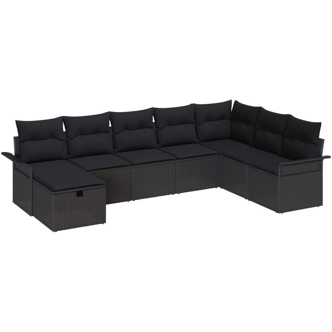 8-delad Trädgårdsofa Set med Kuddar Svart Poly Rattan vidaXL 297.5 x 187.5 x 85 cm – bild 2