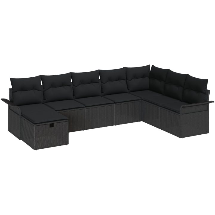 8-delad Trädgårdsofa Set med Kuddar Svart Poly Rattan vidaXL 297.5 x 187.5 x 85 cm – bild 2