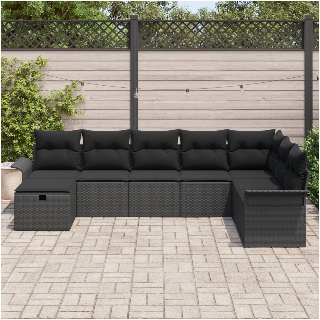 8-delad Trädgårdsofa Set med Kuddar Svart Poly Rattan vidaXL 297.5 x 187.5 x 85 cm – bild 3