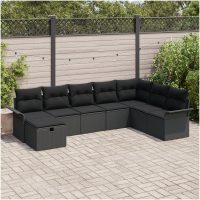 8-delad Trädgårdsofa Set med Kuddar Svart Poly Rattan vidaXL