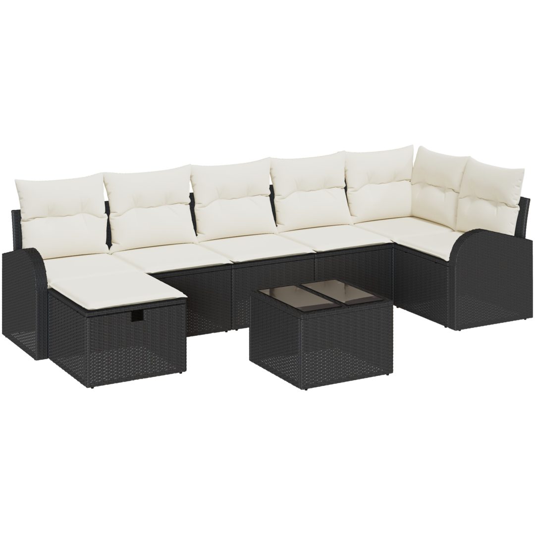 8-delad Trädgårdsoff Grupp med Dynor Svart Poly Rottning vidaXL 289 x 124 x 85 cm – bild 2