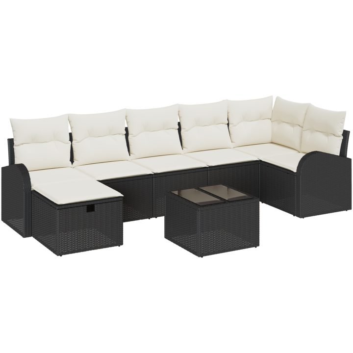 8-delad Trädgårdsoff Grupp med Dynor Svart Poly Rottning vidaXL 289 x 124 x 85 cm – bild 2