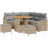 8-delad trädgårdsoff grupp med kuddar beige poly rattan akacia vidaXL Större – miniatyr 2