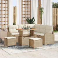 8-delad trädgårdsoffセット med kuddar Beige Poly Rattan Akacia vidaXL