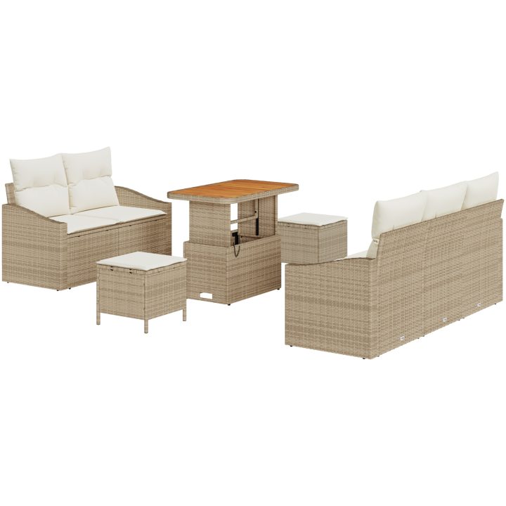 8-delad trädgårdsoff-set med kuddar Beige Poly Rattan Akacia vidaXL Medium – bild 2