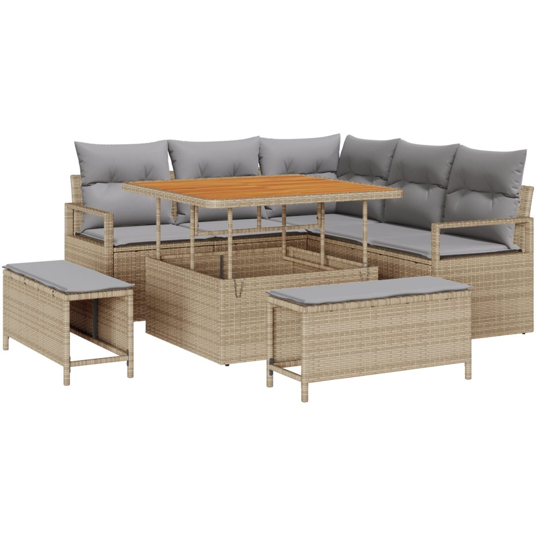 8-delad trädgårdsoff set med kuddar beige poly rotting akacia vidaXL Medium – bild 2