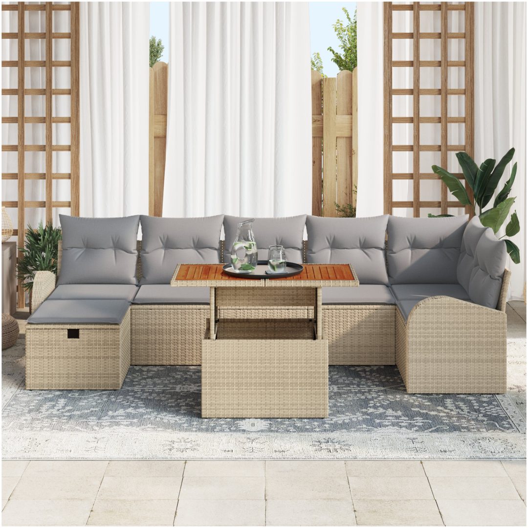 8-delad trädgårdsoff set med kuddar beige poly rotting vidaXL 55 x 55 x 37 cm – bild 3