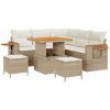 8-delad trädgårdsoff set med kuddar beige polyrotting akacia vidaXL Stor – miniatyr 2