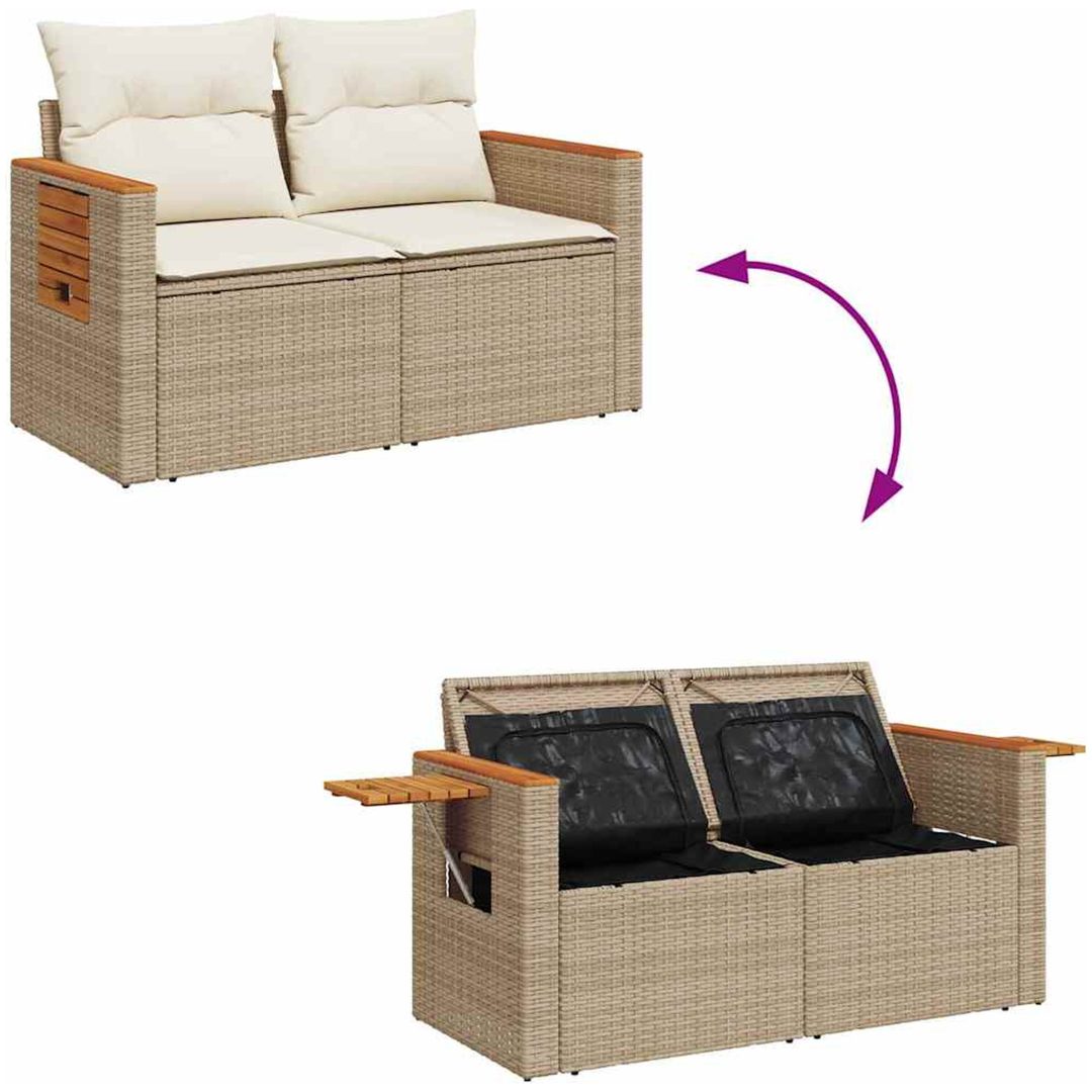 8-delad trädgårdsoff set med kuddar beige polyrotting akacia vidaXL Stor – bild 10