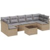 8-delad trädgårdsoff set med kuddar Beige Polyrotting vidaXL Stor – miniatyr 2