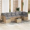8-delad trädgårdsoff set med kuddar Beige Polyrotting vidaXL Stor – miniatyr 1