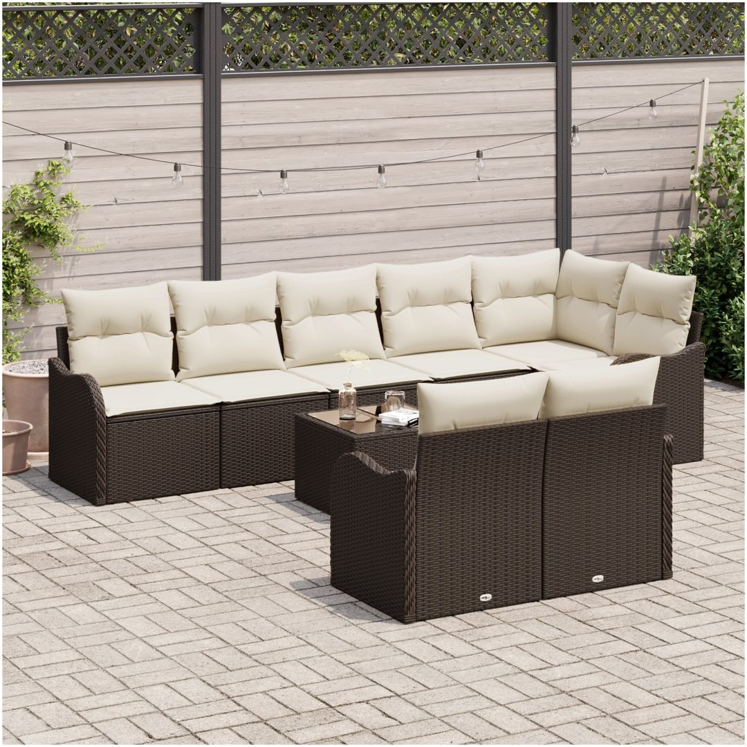 8-delad trädgårdsoff-set med kuddar grå poly rattan vidaXL Stor – bild 3
