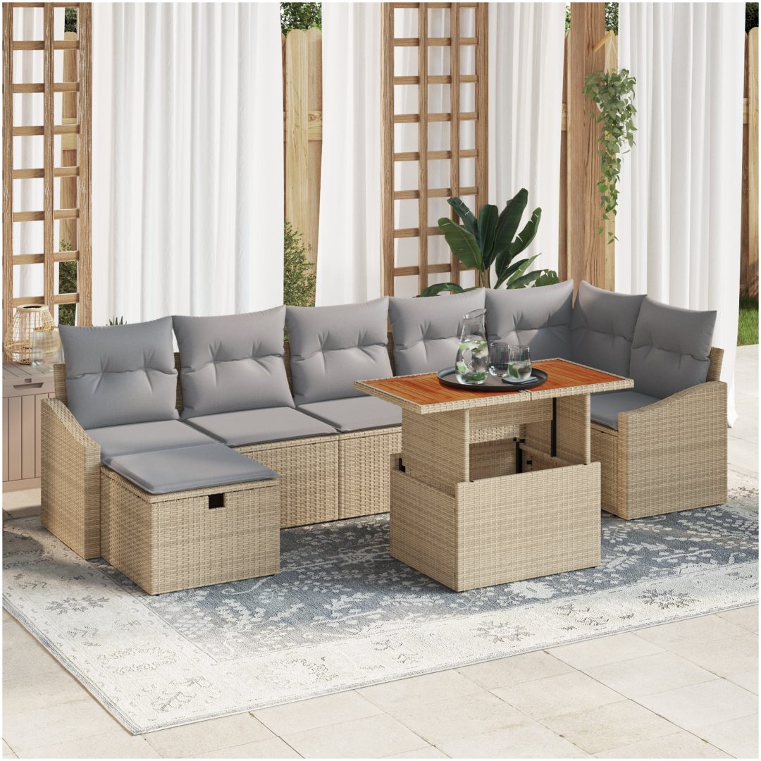 8-delad trädgårdsoff set med kuddar i beige poly rotting vidaXL 55 x 55 x 37 cm