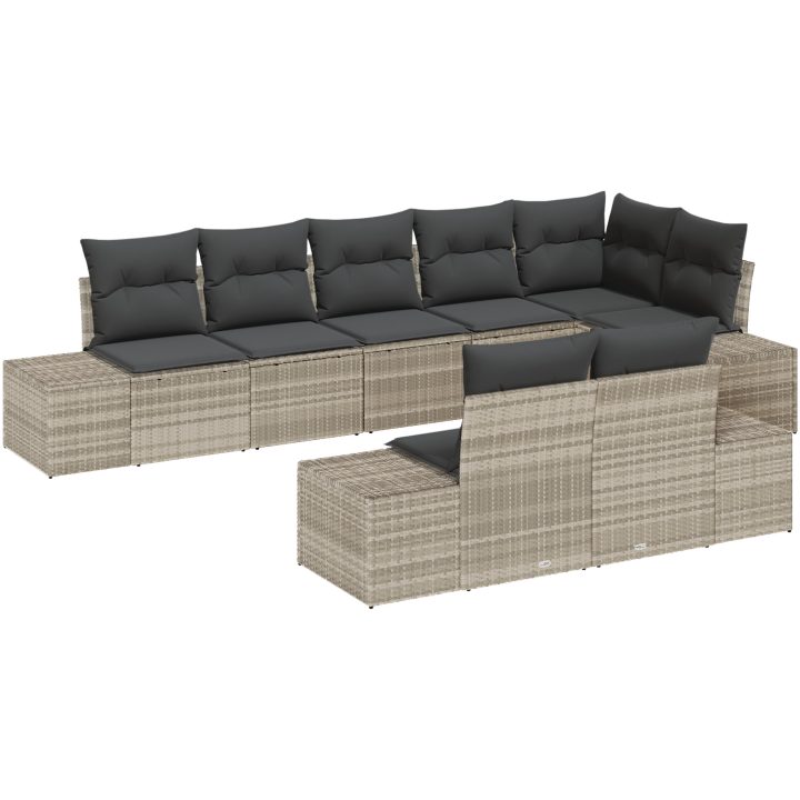 8-delad trädgårdsoff set med kuddar, ljusgrå, poly rattan vidaXL 319 x 154 x 85 cm – bild 2