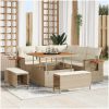 8-delad Trädgårdsoffa med Kuddar Beige Poly Rattan Akacia vidaXL Medium – miniatyr 1