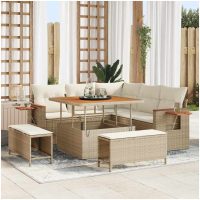 8-delad Trädgårdsoffa med Kuddar Beige Poly Rattan Akacia vidaXL
