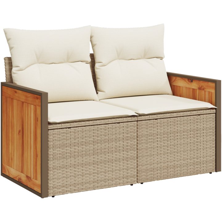 8-delad Trädgårdsoffa med Kuddar Beige Poly Rottning Akacia vidaXL Medium – bild 5