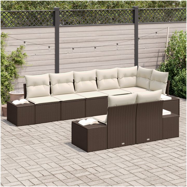 8-delad trädgårdsoffa med kuddar brun poly rattan vidaXL 184 x 62 x 85 cm – bild 3