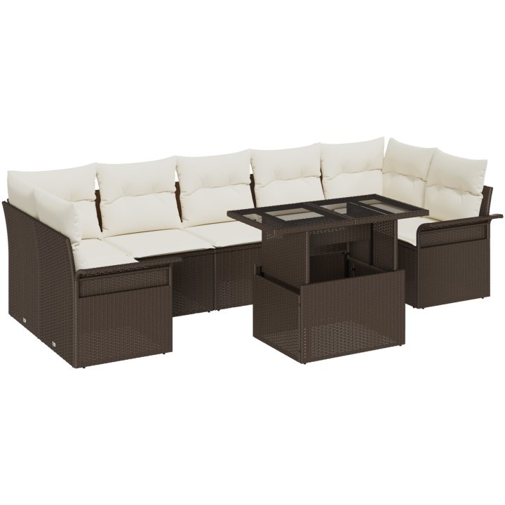 8 Delad Trädgårdsoffa Set med Kuddar Brun Poly Rattan vidaXL Stor – bild 2