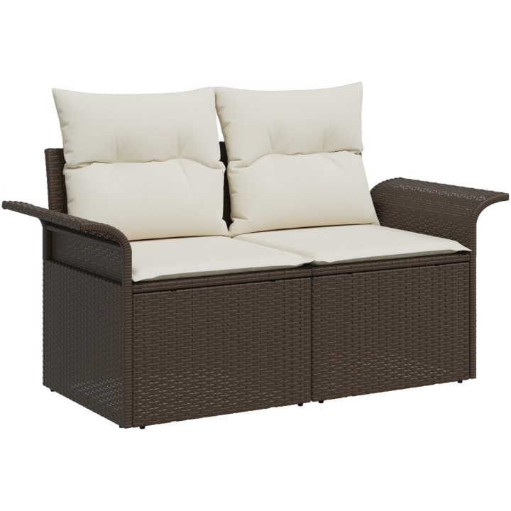 8 Delad Trädgårdsoffa Set med Kuddar Brun Poly Rattan vidaXL Stor – bild 4
