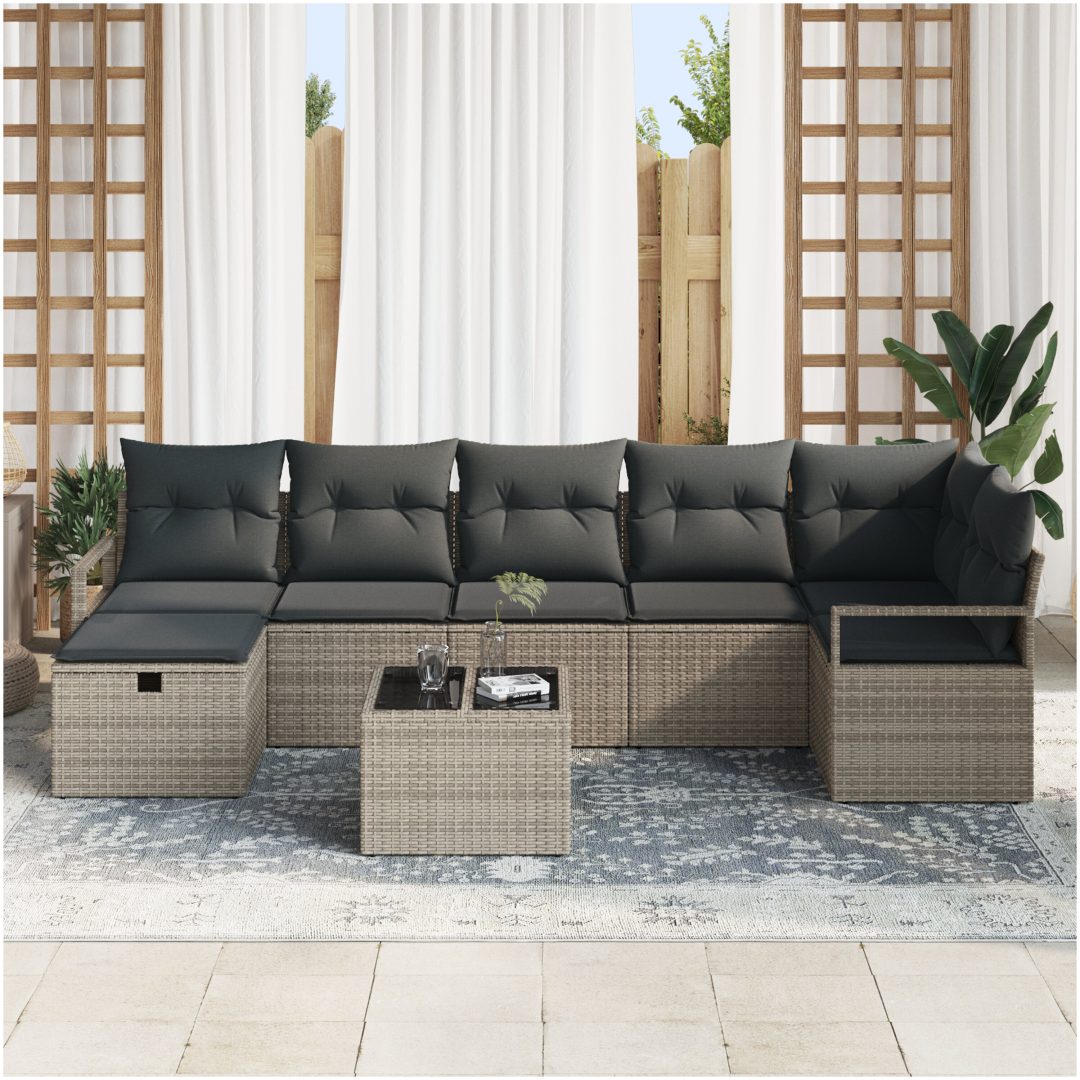 8 Delad Trädgårdsoffa Set med Kuddar Grå Poly Rattan vidaXL Stor – bild 3