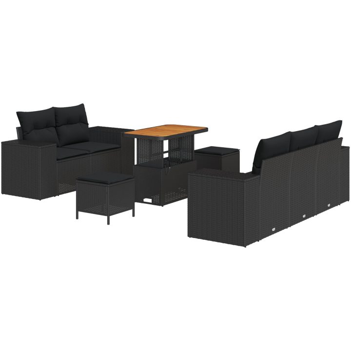 8-delad trädgårdsoffa set med kuddar svart poly rattan akacia vidaXL Medium – bild 2