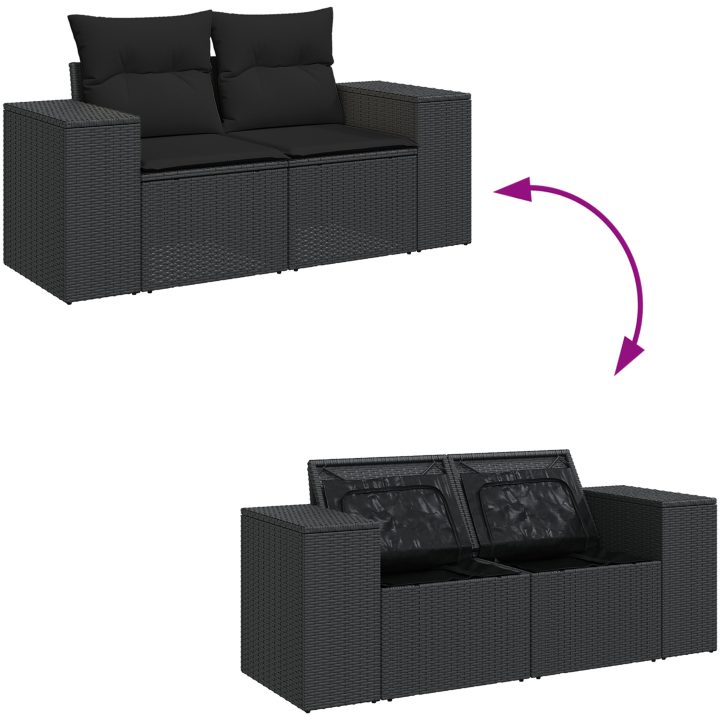 8-delad trädgårdsoffa set med kuddar svart poly rattan akacia vidaXL Medium – bild 11