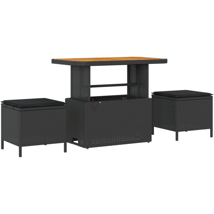 8-delad trädgårdsoffa set med kuddar svart poly rattan akacia vidaXL Medium – bild 4