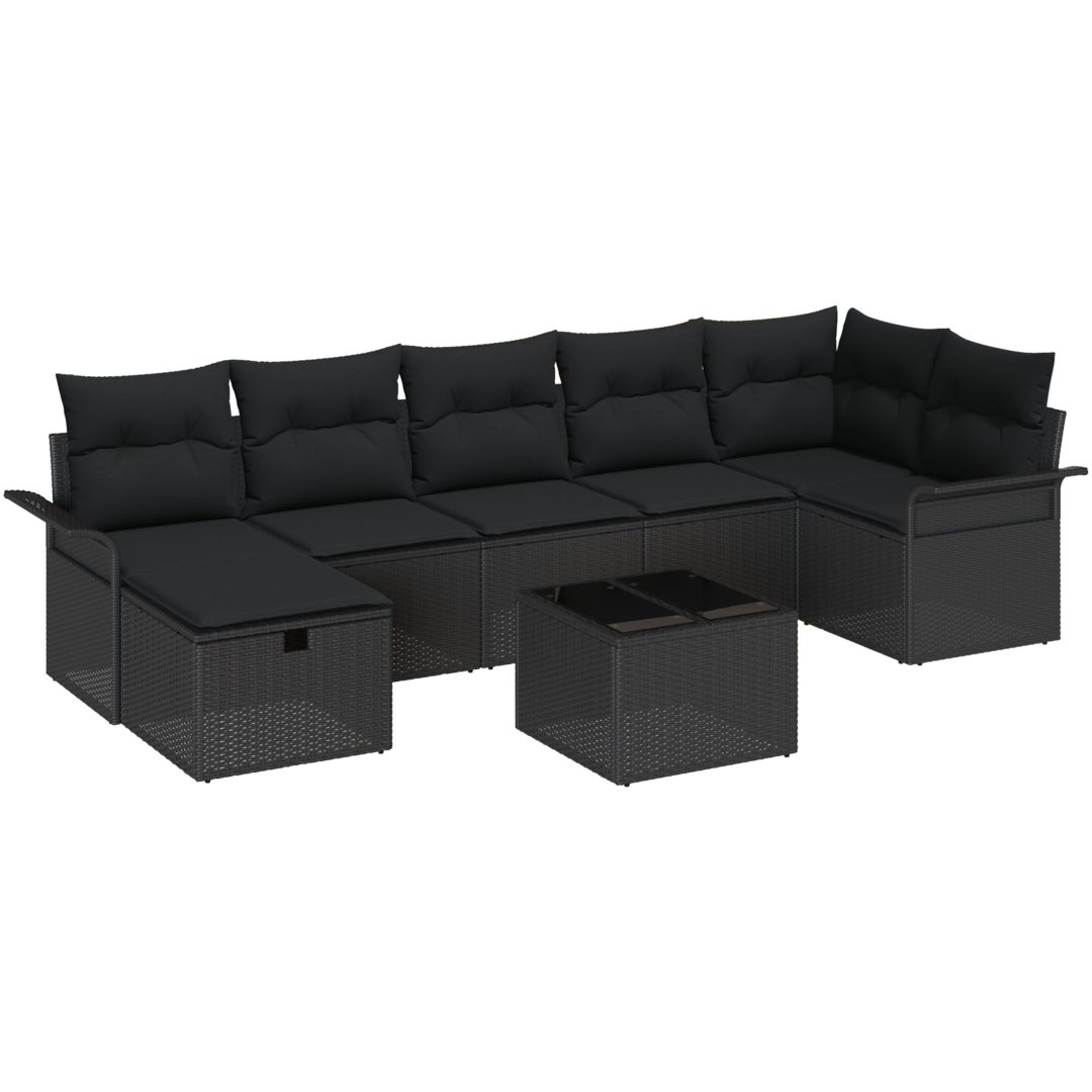 8-delad Trädgårdsoffagrup med Kuddar Svart Poly Rattan vidaXL Stor – bild 2