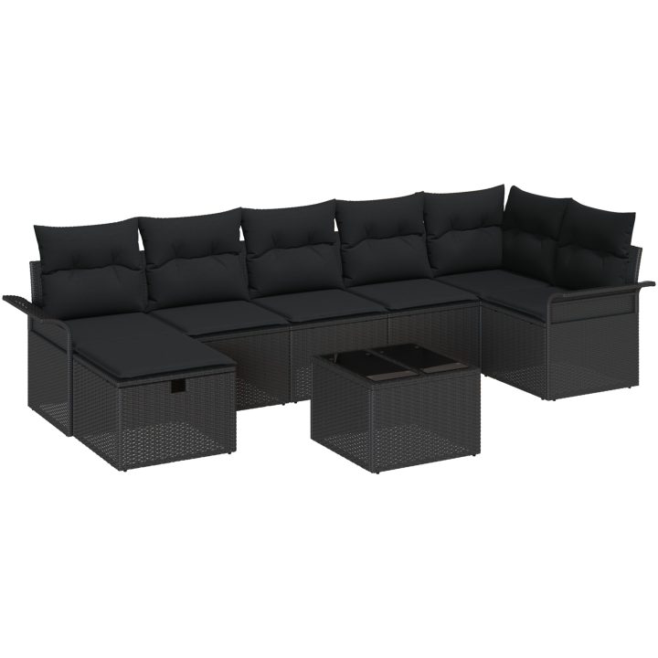 8-delad Trädgårdsoffagrup med Kuddar Svart Poly Rattan vidaXL Stor – bild 2