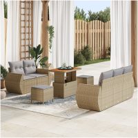 8-delad trädgårdsoffagrupp med kuddar beige poly rattan akacia vidaXL