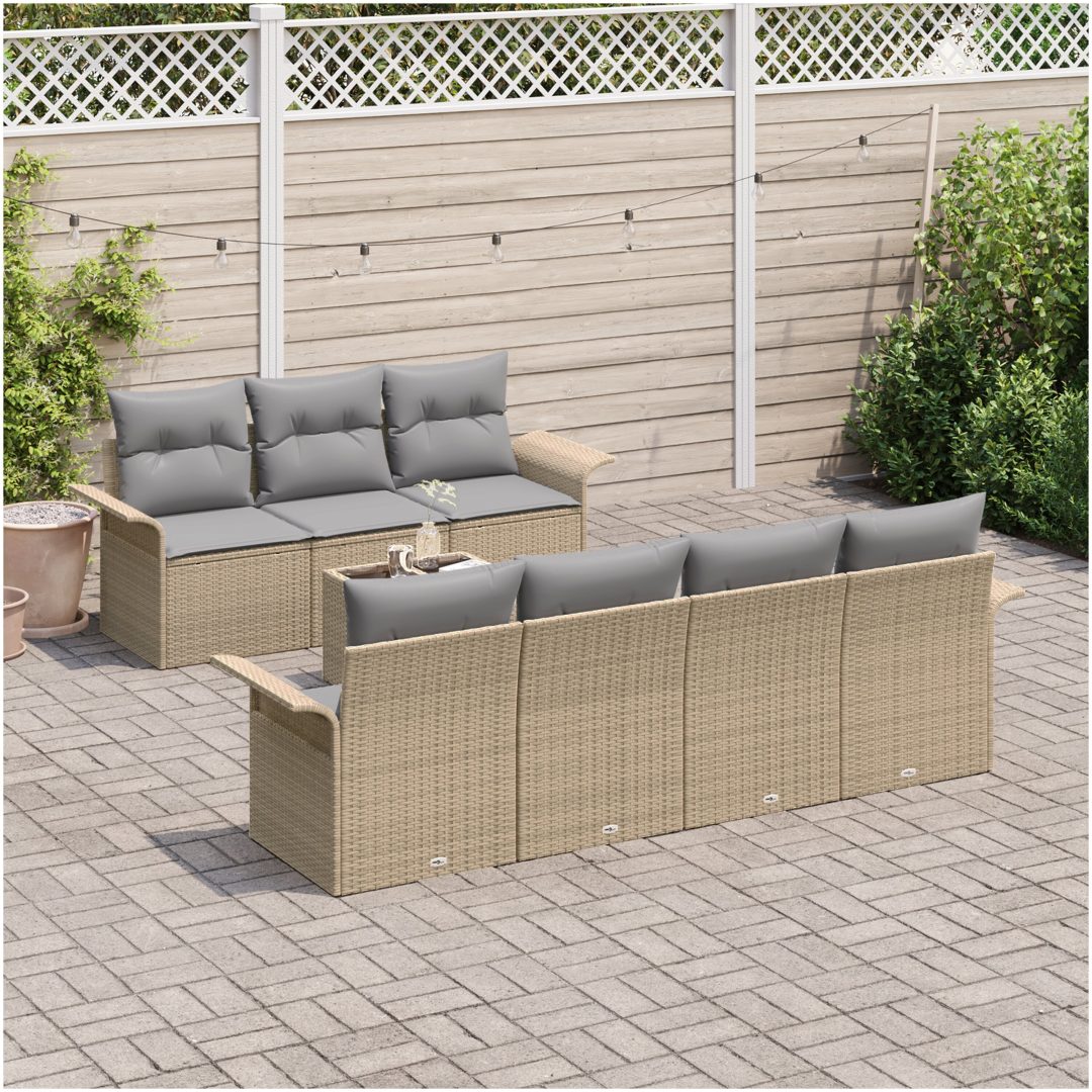 8-delad trädgårdsoffagrupp med kuddar Beige Poly Rattan vidaXL Stor – bild 3