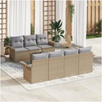 8-delad trädgårdsoffagrupp med kuddar Beige Poly Rattan vidaXL