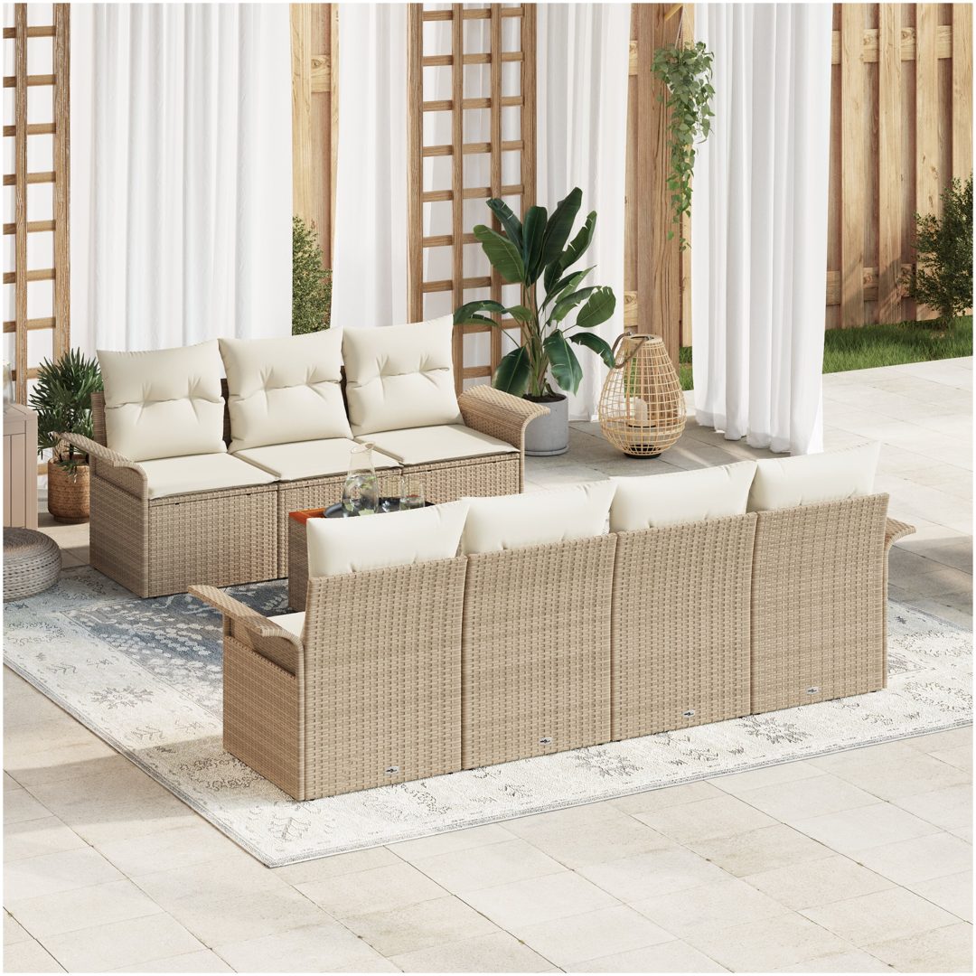 8-delad trädgårdsoffagrupp med kuddar Beige Polyrotting Akacia vidaXL 55 x 55 x 37 cm