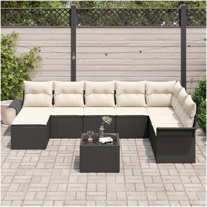 8-delad trädgårdsoffagrupp med kuddar Brun Poly Rattan vidaXL 55 x 55 x 37 cm – bild 3