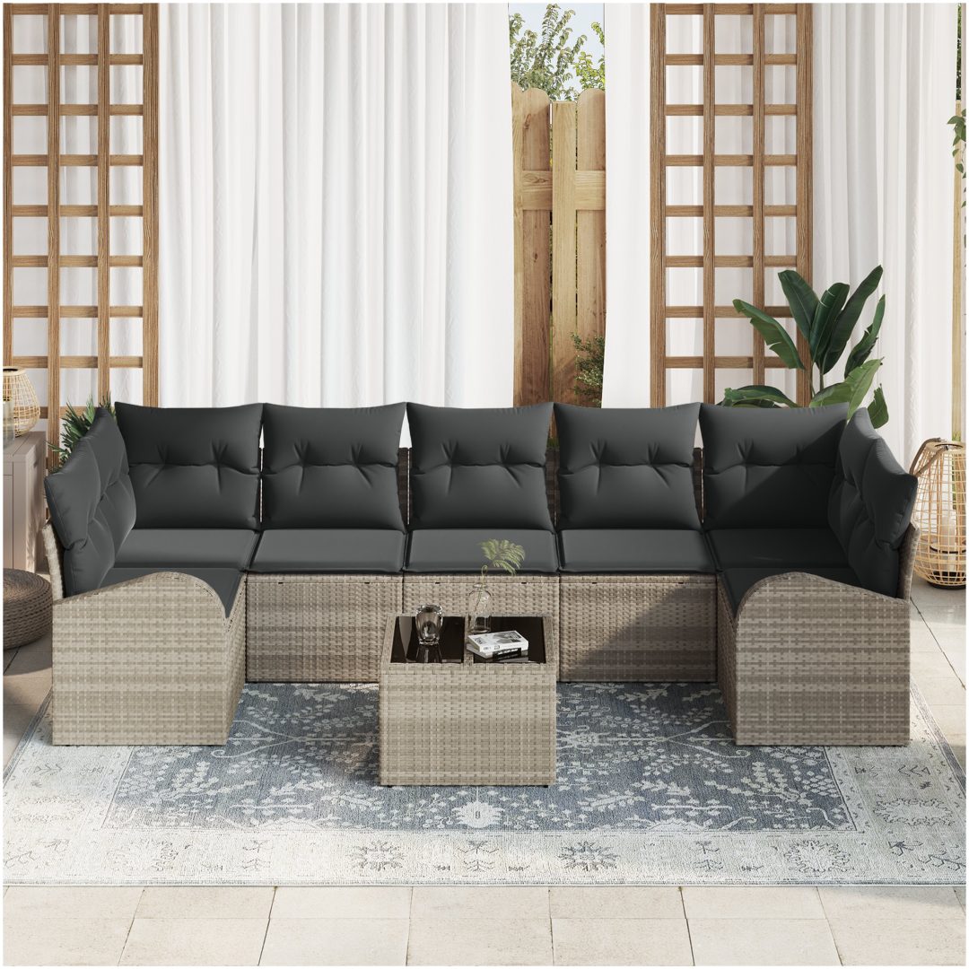 8-delad trädgårdsoffagrupp med kuddar ljusgrå Poly Rattan vidaXL 55 x 55 x 37 cm – bild 3