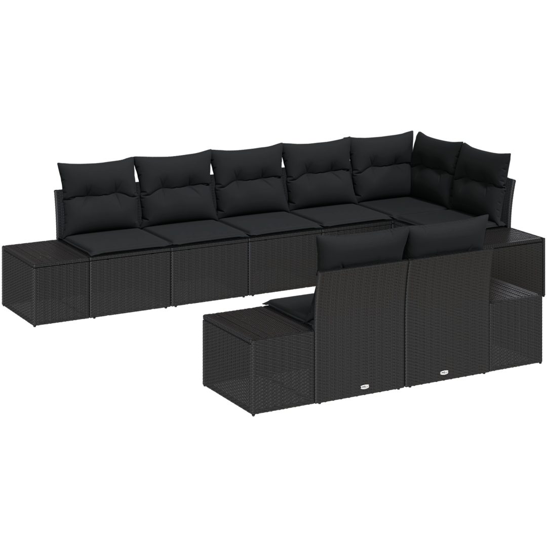 8-delad Trädgårdsoffagrupp med kuddar Svart Poly Rattan vidaXL 184 x 62 x 85 cm – bild 2