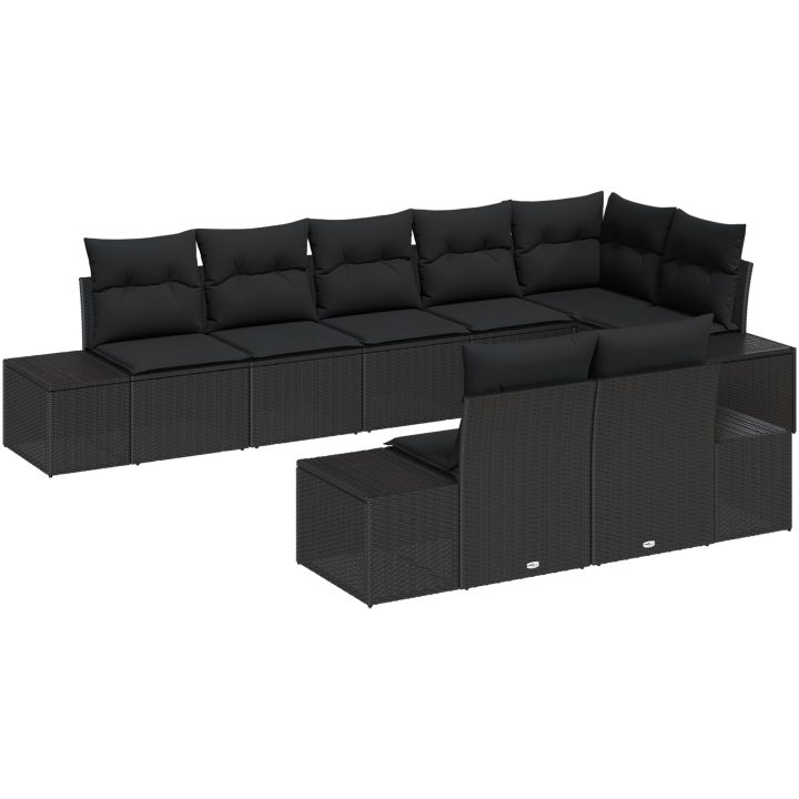 8-delad Trädgårdsoffagrupp med kuddar Svart Poly Rattan vidaXL 184 x 62 x 85 cm – bild 2