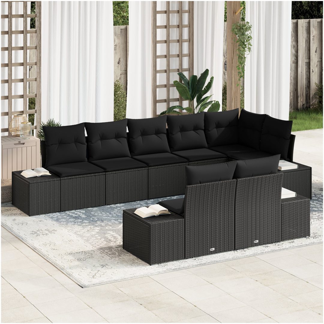 8-delad Trädgårdsoffagrupp med kuddar Svart Poly Rattan vidaXL 184 x 62 x 85 cm