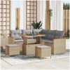 8-delad Trädgårdsoffagruppe med Kuddar Beige Poly Rattan Akacia vidaXL Stor – miniatyr 1