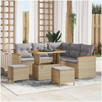8-delad Trädgårdsoffagruppe med Kuddar Beige Poly Rattan Akacia vidaXL